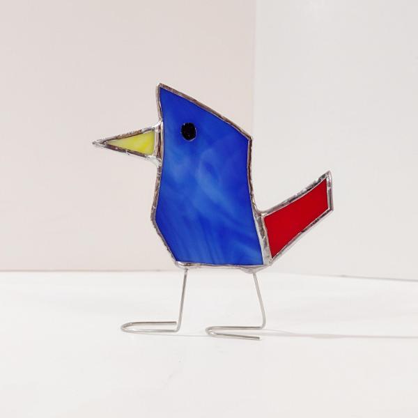 Stained Glass Standing Bird, Funky Glass Bird, Blue Bird Suncatcher