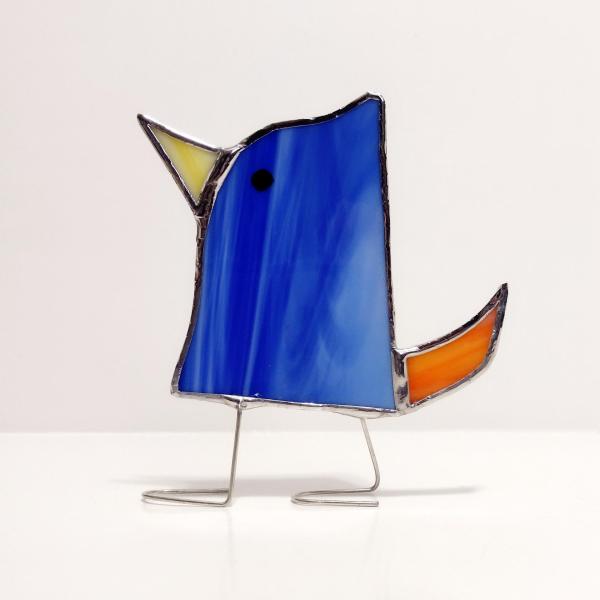 Stained Glass Standing Bird, Funky Glass Bird,  Blue and Orange Bird Suncatcher
