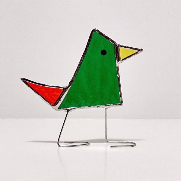 Stained Glass Standing Bird, Funky Glass Bird, Green Bird Suncatcher