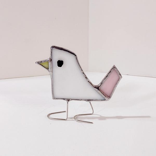 Stained Glass Standing Bird, Funky Glass Bird, White Iridescent Bird Suncatcher