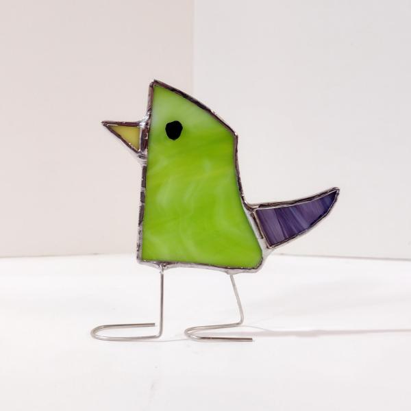 Stained Glass Standing Bird, Funky Glass Bird, Green Bird Suncatcher