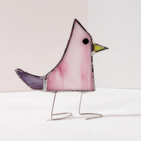 Stained Glass Standing Bird, Funky Glass Bird, Pink Bird Suncatcher