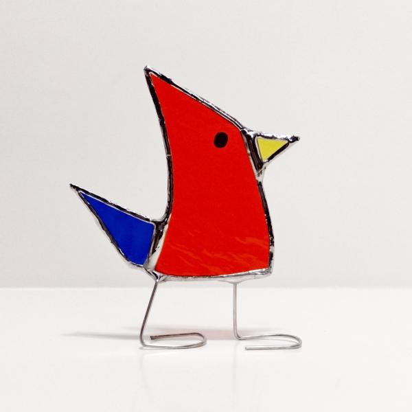 Stained Glass Standing Bird, Funky Glass Bird, Orange and Blue Bird Suncatcher