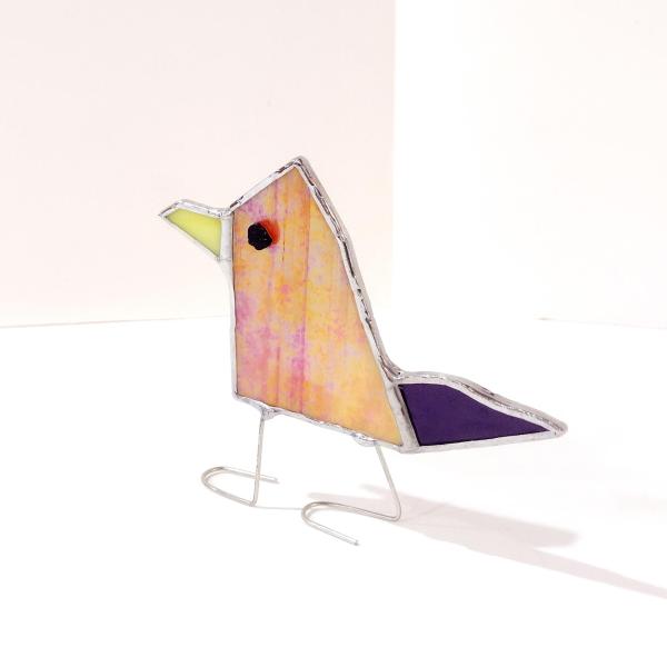 Stained Glass Standing Bird, Funky Glass Bird, Iridescent Orange and Purple Bird Suncatcher, Mother's Day Gift