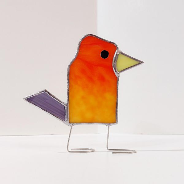 Stained Glass Standing Bird, Funky Glass Bird, Orange and Purple Bird Suncatcher, Mother's Day Gift