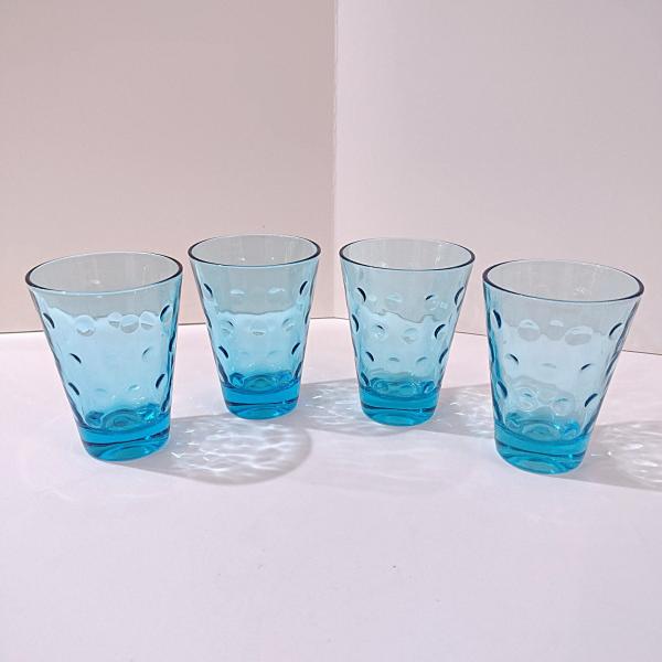 Vintage Hazel Atlas Blue Capri Dots Flat Juice Glasses, Set of 4