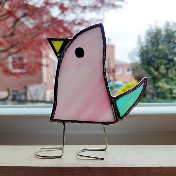 Stained Glass Standing Bird, Funky Glass Bird, Pink Bird Suncatcher