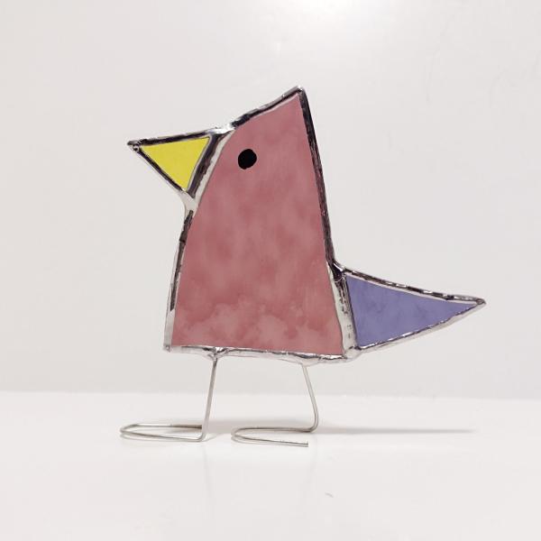 Stained Glass Standing Bird, Funky Glass Bird, Pink Bird Suncatcher