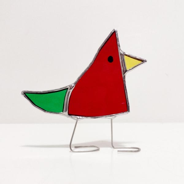 Stained Glass Standing Bird, Funky Glass Bird, Cardinal Red Bird Suncatcher