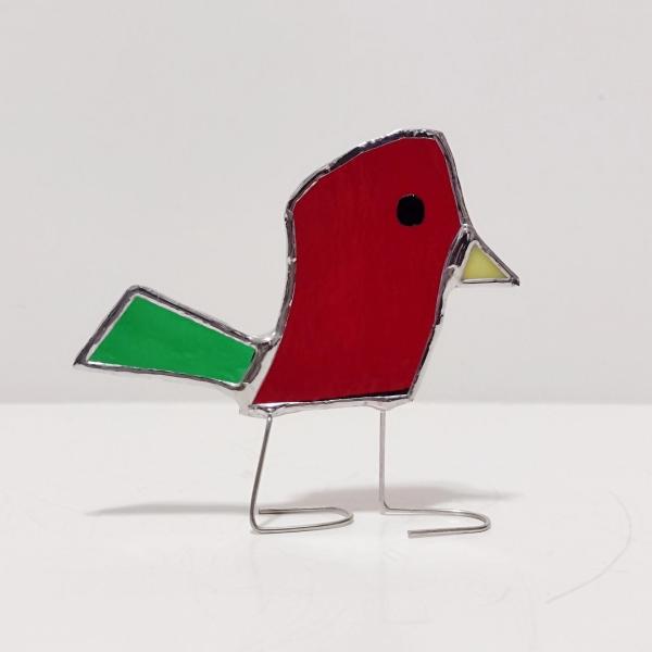 Stained Glass Standing Bird, Funky Glass Bird, Red Bird Suncatcher