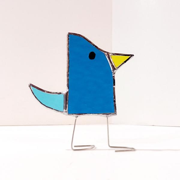Stained Glass Standing Bird, Funky Glass Bird, Aqua and Turquoise Blue Bird Suncatcher