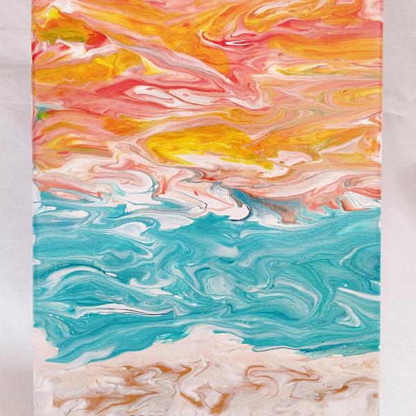 Beach Sunset Original Acrylic Abstract Painting, 8" x 10" on Canvas