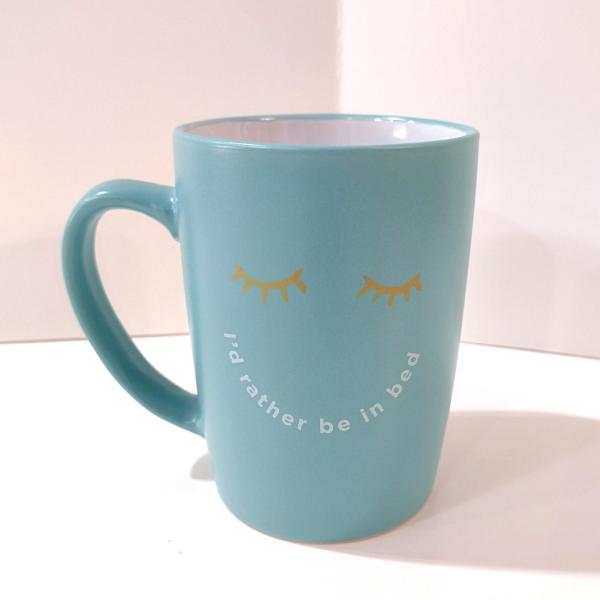 Vintage I'd Rather Be In Bed Sleepy Face Coffee Tea Ceramic Mug, Ayesha Curry Large Oversized Mug