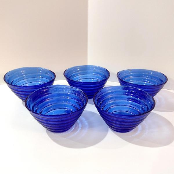 Vintage Cobalt Blue Beehive Bowls, Set of 5, Blue Cereal Soup Noodle Bowls