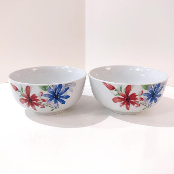Vintage Corsica Bella Floral Ceramic Soup Salad Bowls, Set of Two, Bright Spring Flowers Candy Nut Bowls