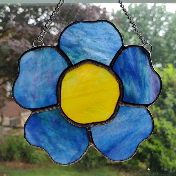 Stained Glass Flower Suncatcher, Blue and Yellow