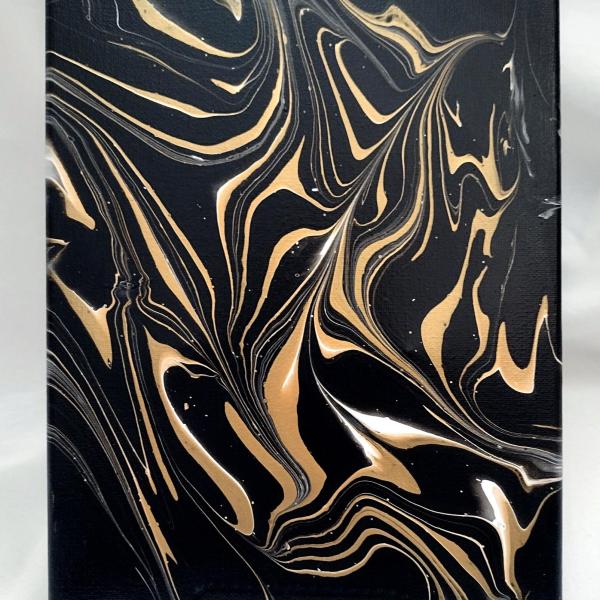 Black and Gold Abstract Original Acrylic Pour Painting, 8" x 10", Fluid Art Painting