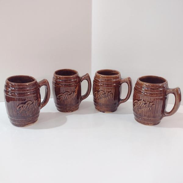 Vintage Blatz Beer Barrel Ceramic Mugs, Set of Four