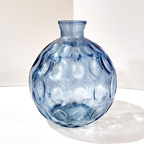 Vintage San Miguel Blue Round Globe Thumbprint Recycled Glass Vase