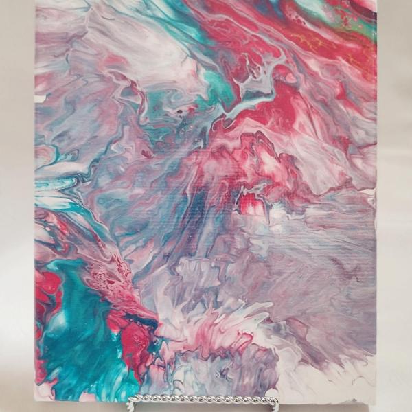 Pink, Blue, and Gray Abstract Original Acrylic Pour Painting, 8" x 10", Fluid Art Painting