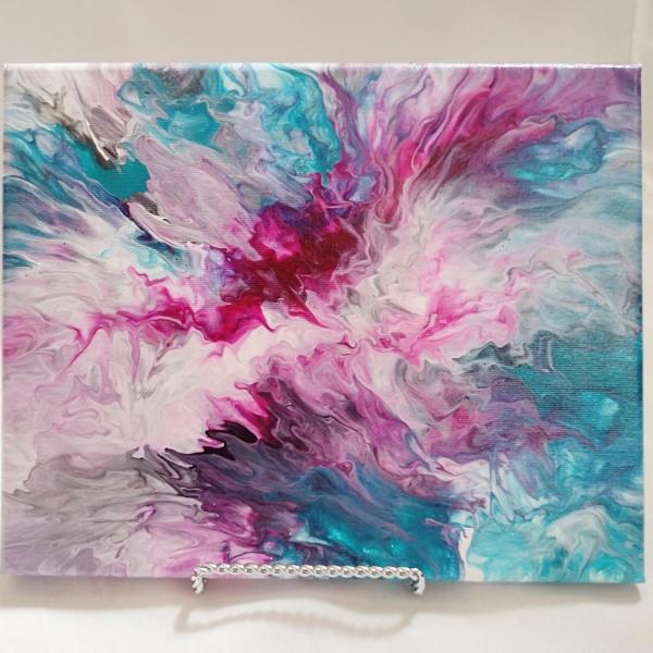 Pink and Blue Abstract Original Acrylic Pour Painting, 8" x 10", Fluid Art Painting