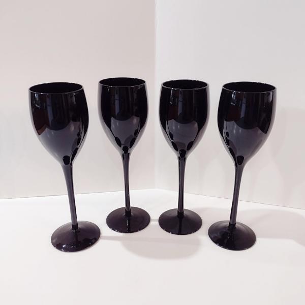  Vintage Solid Black Wine Glasses, Set of Four