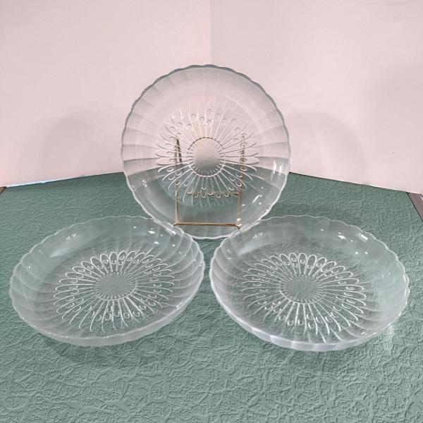 Vintage Libbey Bouquet Pattern 8 Inch Salad Dessert Plates, Set of Three, Deep Rimmed Salad Plates