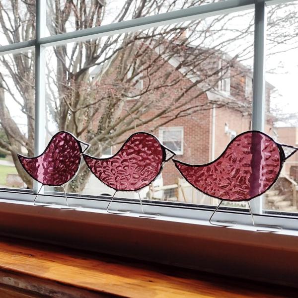 Stained Glass Standing Bird, Rose English Muffle Glass
