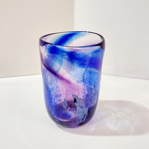 Vintage Blue and Purple Blown Studio Art Glass Tumbler, Hand Blown Glass Votive Candle Holder