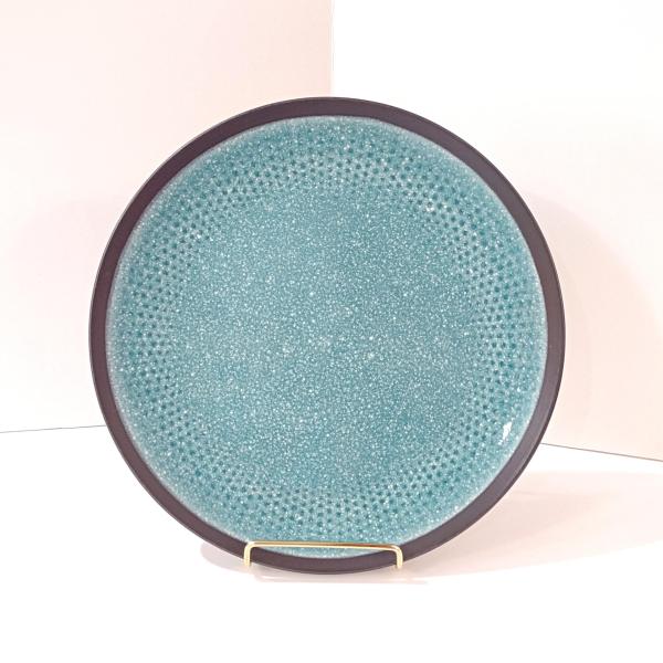 Broyhill Mikasa Maddox Blue Dinner Plate, Teal Blue and Gray Ceramic Dinnerware