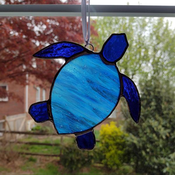 Stained Glass Sea Turtle Suncatcher, Blue