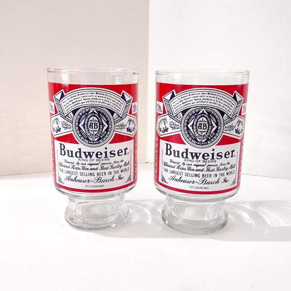 Vintage Budweiser 32 Ounce Large Beer Glasses, Set of Two