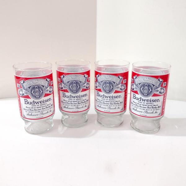 Vintage Budweiser 13 Ounce Beer Drinking Glasses, Set of Four