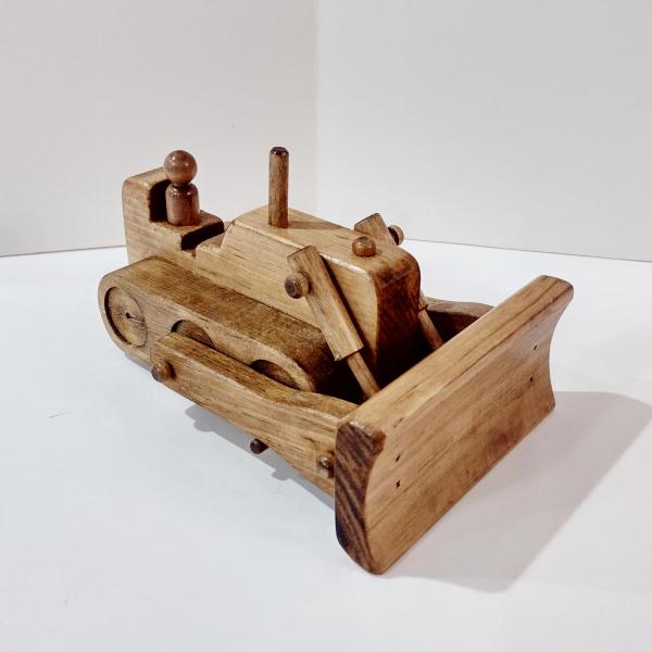 Vintage Wooden Bulldozer Rolling Child's Push Toy, Clip Clop Lapps Toys Handcrafted Amish Toy