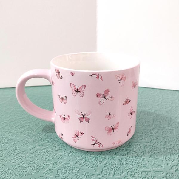 Vintage Pink Butterfly Ceramic Coffee Tea Mug