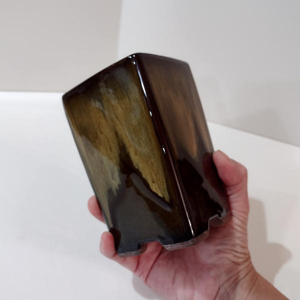 Vintage Ceramic Brown Drip Glaze Square Planter Pot, Bonsai Tree / Cactus / Succulent Small Planter, Pen or Pencil Holder