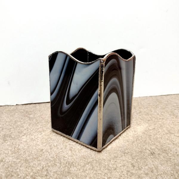 Large Black and White Stained Glass Pencil, Pen, Utensil, Remote Control Holder