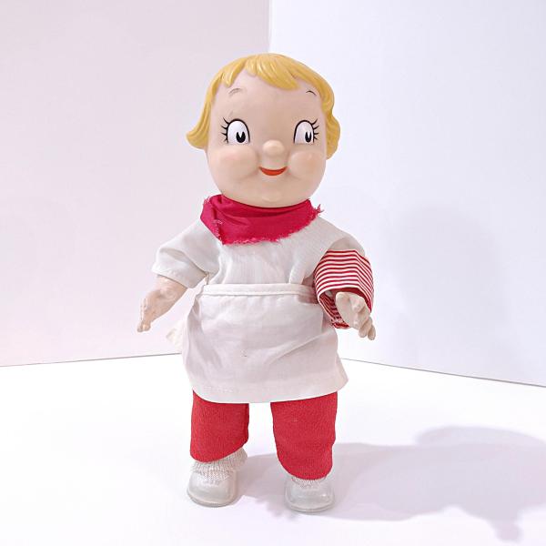 Vintage 1960's Campbells Soup Kids Doll with Red and White Dress, Poseable Campbell's Kids Blonde Boy Doll