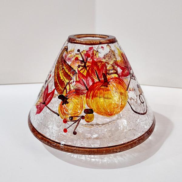 Crackle Glass Cornucopia Jar Candle Shade Topper, Fall Pumpkins Yankee Candle Jar Topper