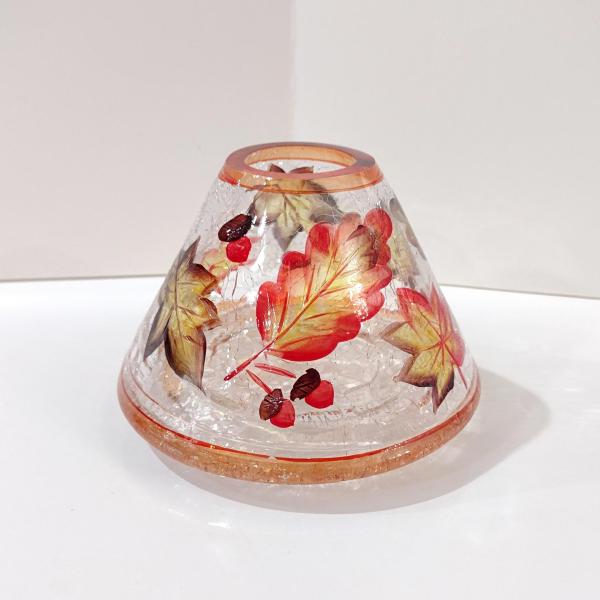 Crackle Glass Fall Leaves Jar Candle Shade Topper, Fall Autumn Yankee Candle Jar Topper