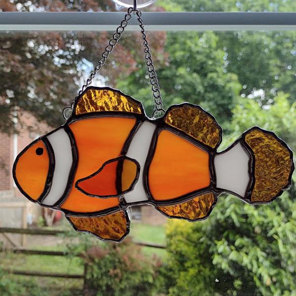 Clownfish Stained Glass Suncatcher, Orange Tropical Fish