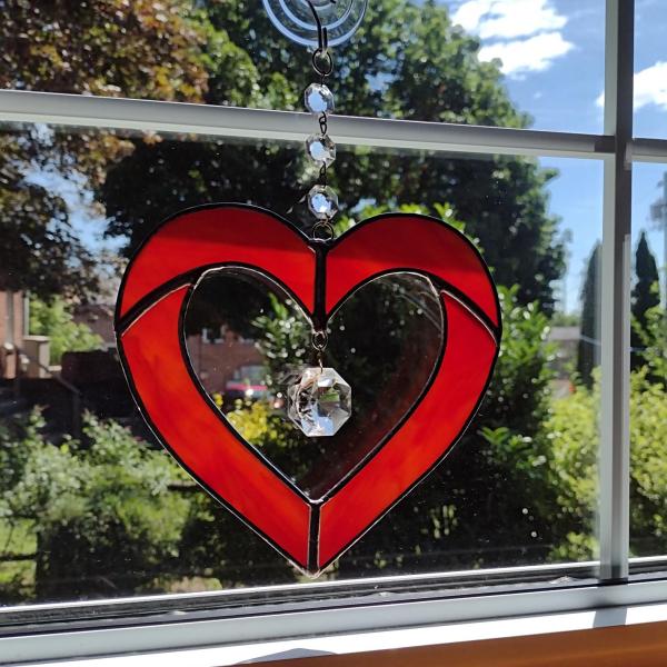 Stained Glass Open Heart Suncatcher with Vintage Crystals