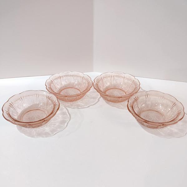 Vintage Jeanette Glass Cherry Blossom Pink Dessert Fruit Bowls, Set of 4, Pink Depression Glass Bowls