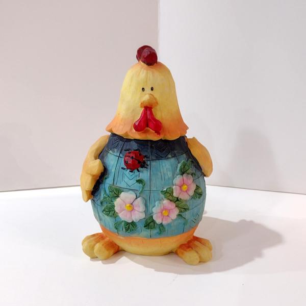 Vintage Jim Shore Chicken Figurine with Ladybug and Flowers
