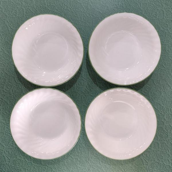 Corelle Chutney Green Rimmed Swirl Cereal Salad Soup Bowls, Set of Four