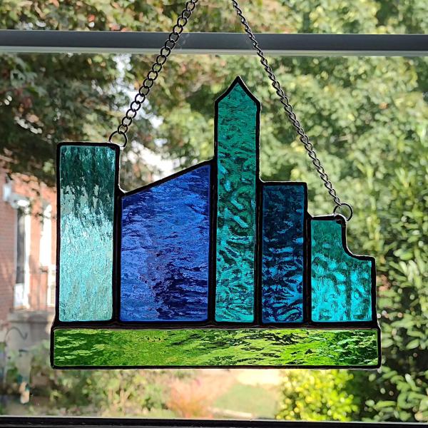 Stained Glass City Scape Skyline Suncatcher, Custom Designs and Colors Available