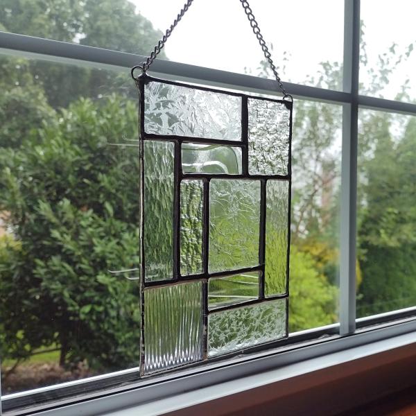 Geometric Mondrian Style Suncatcher, Textured Clear Glasses