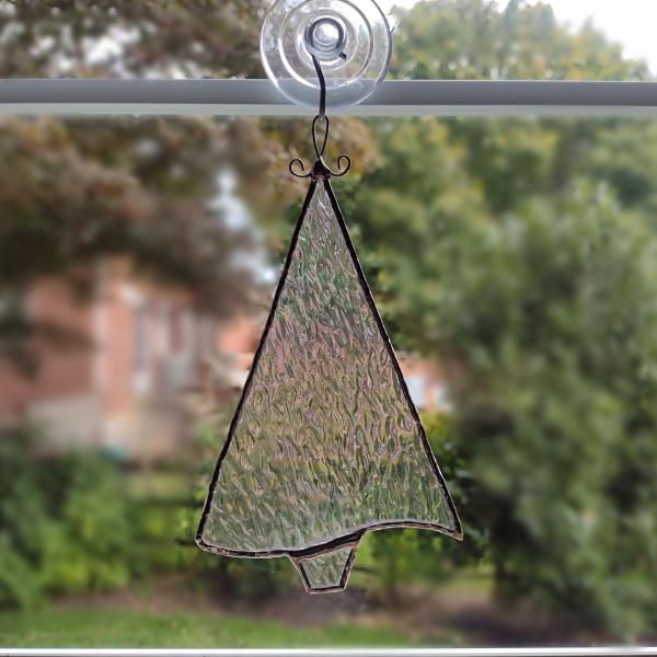 Stained Glass Christmas Tree Suncatcher / Ornament, Clear Iridescent Glass