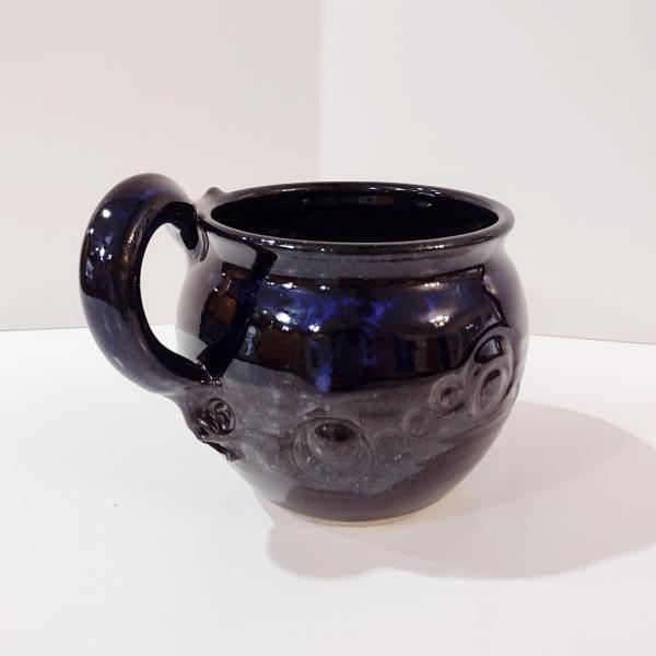Vintage Artisan Hand Crafted Ceramic Mug, Left Handed Oversized Coffee Tea Mug, Blue and Brown Small Planter Pot