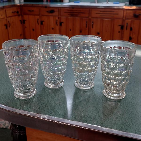 Vintage Federal Glass Colonial Iridescent 12 Ounce Flat Tumblers, Set of Four